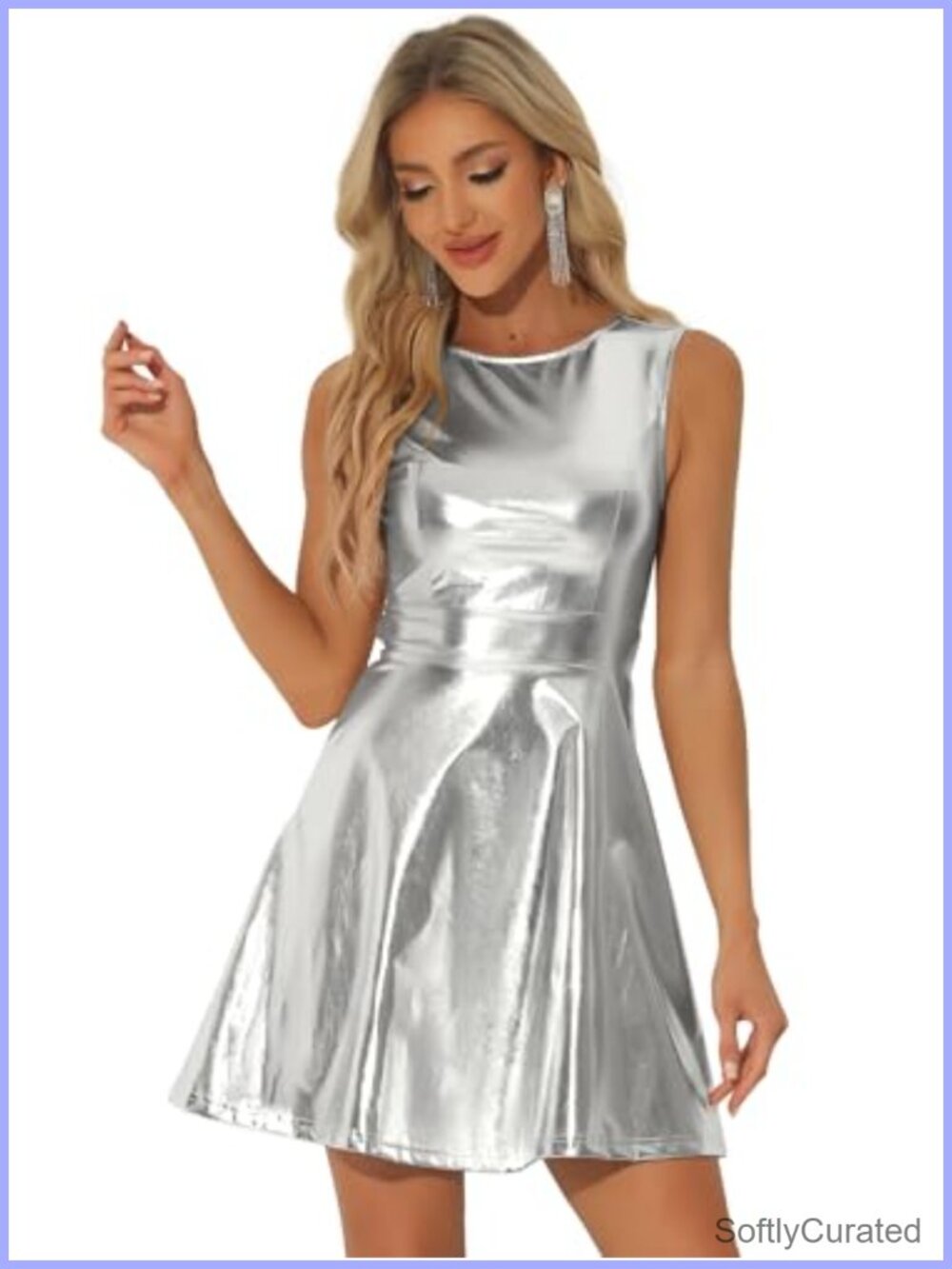 Metallic Sleeveless Fit and Flare Party Dress